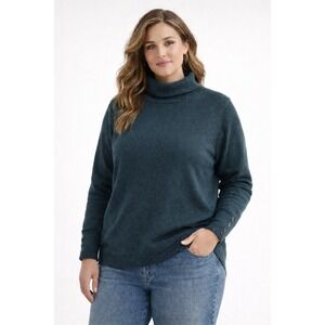 Deep Teal Knit Turtleneck Sweater Women's 1X Quiet Luxury Cozy Luxe